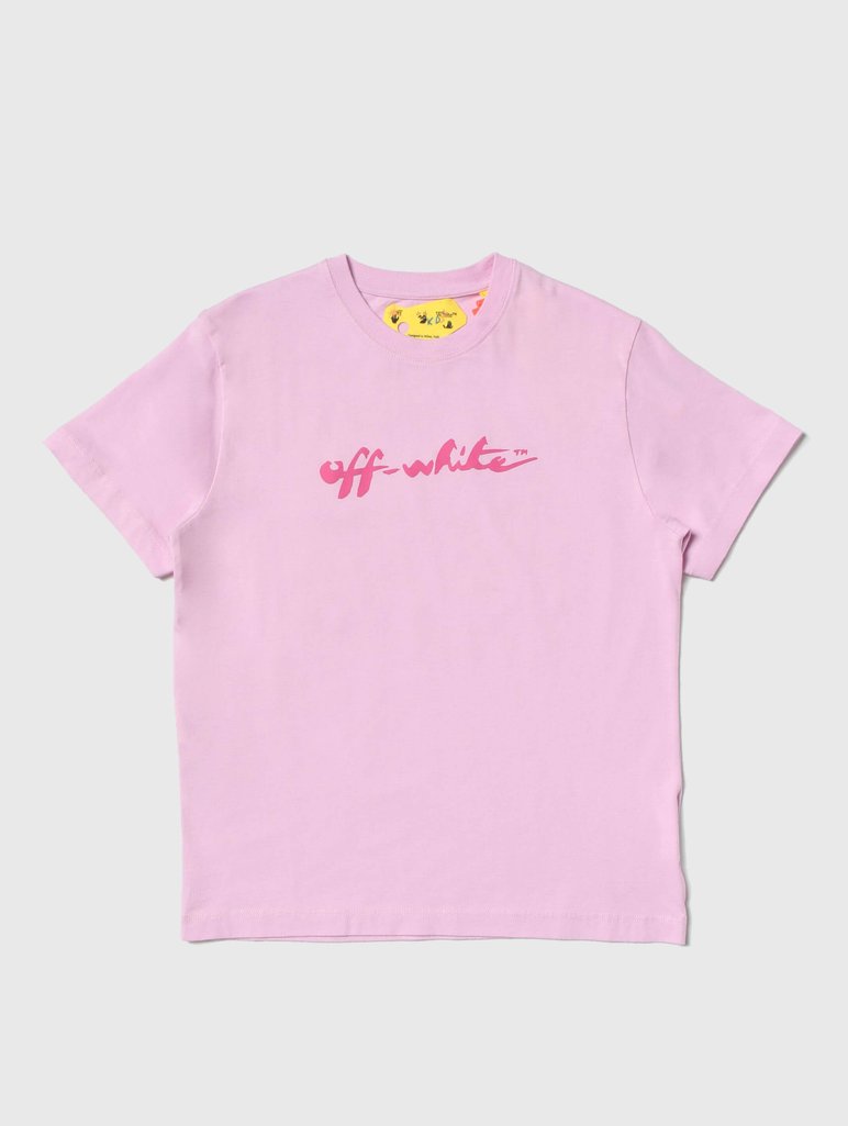 Розовая футболка OFF-WHITE KIDS: фото - Invogue