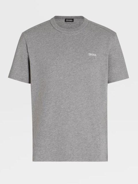 Серая базовая футболка Zegna из хлопкового трикотажа с эмблемой: фото - Invogue