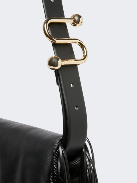 Черная сумка SPORTMAX из кожи наппа с бахромой: фото 5 - Invogue