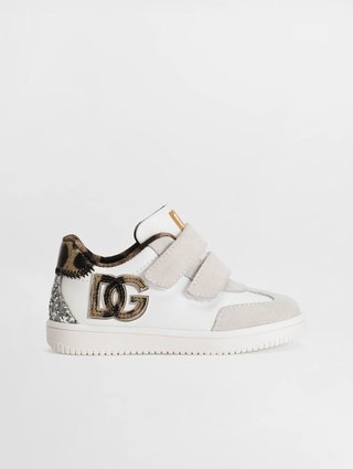 Детские кроссовки из замши и кожи с глиттером Dolce&Gabbana: фото - Invogue