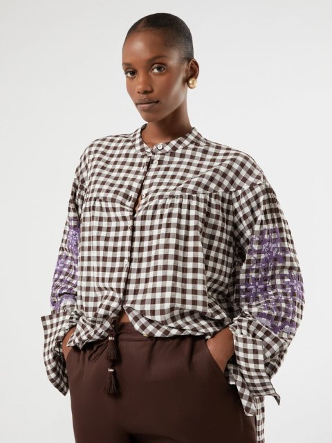 Блуза с клетчатым узором Marina Rinaldi из смеси хлопка: фото 4 - Invogue