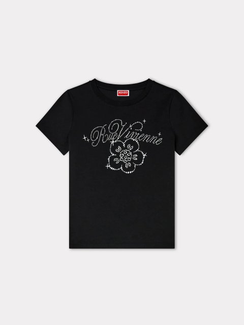 Черная футболка Kenzo с блестящей надписью: фото - Invogue