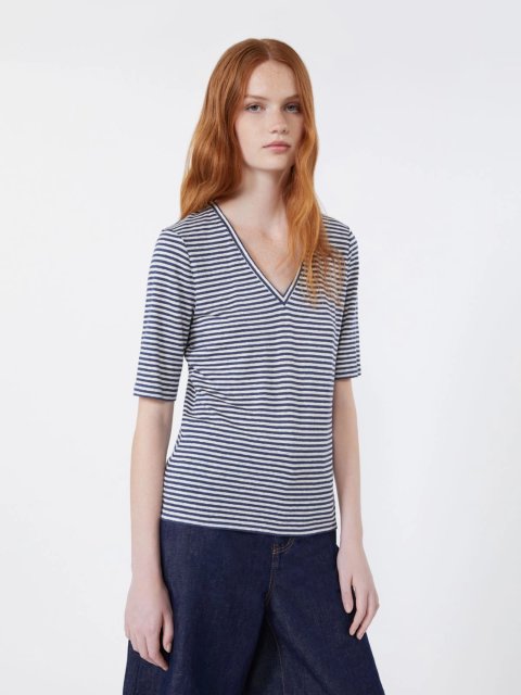 Тёмно-синий топ Weekend Max Mara из льна: фото 4 - Invogue