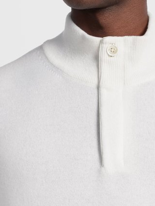 Белый свитер Zegna из кашемировой пряжи с воротом-стойкой и планкой: фото 3 - Invogue