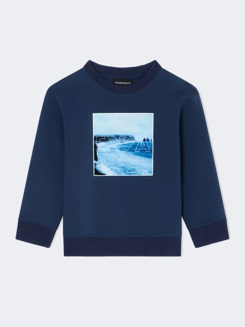 Синяя кофта EMPORIO ARMANI KIDS из хлопка: фото - Invogue