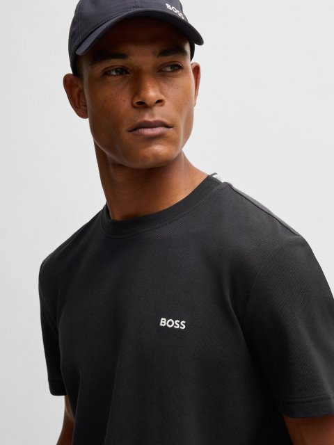 Темно-синяя футболка BOSS с жаккардовым воротником: фото 4 - Invogue