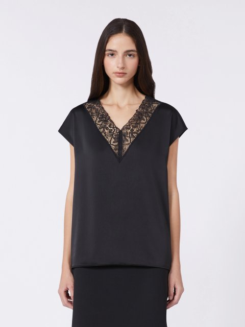Чорний топ WEEKEND MAX MARA атласний: фото 2 - Invogue