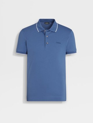 Синее поло ZEGNA с логотипом: фото - Invogue
