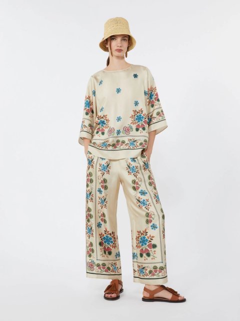 Молочні брюки WEEKEND MAX MARA з шовкової саржі: фото 1 - Invogue