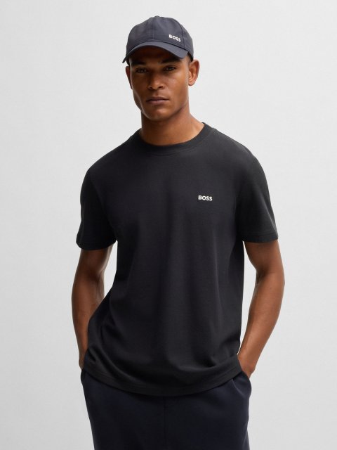 Темно-синяя футболка BOSS с жаккардовым воротником: фото 1 - Invogue