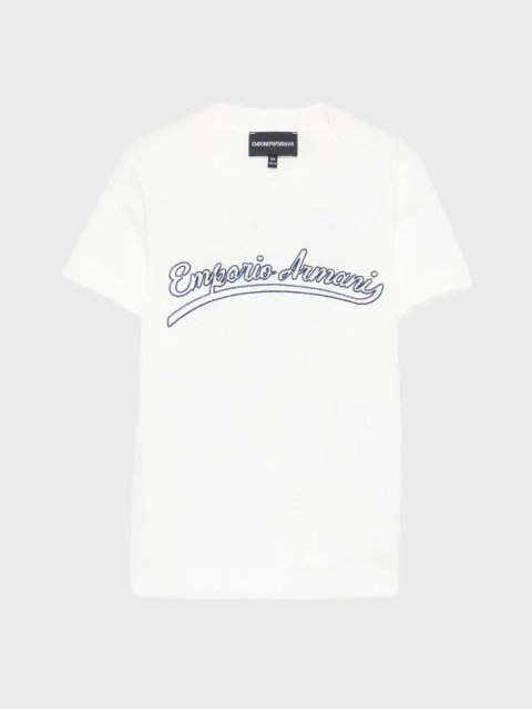 Біла футболка Emporio Armani з бавовни з вишивкою: фото - Invogue