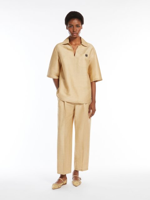 Золота сорочка Max Mara з суміші льону та шовку: фото 1 - Invogue