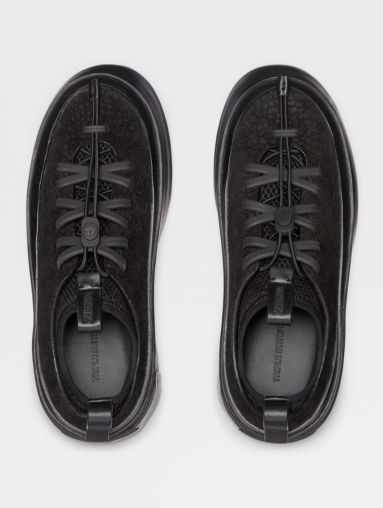 Чорні снікерси Zegna Stitch™ Mrbailey® з фактурної шкіри: фото 4 - Invogue