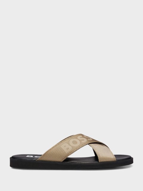 Бежевые шлепанцы BOSS: фото - Invogue