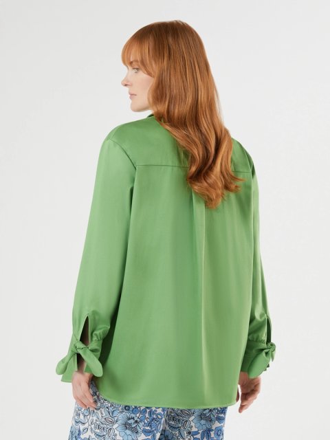 Зелена блуза MARINA RINALDI з бавовняного сатину: фото 3 - Invogue