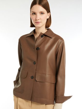 Коричнева куртка Weekend Max Mara зі шкіри наппа: фото 4 - Invogue