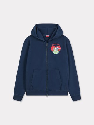 Темно-синее худи Kenzo из хлопка с принтом: фото - Invogue