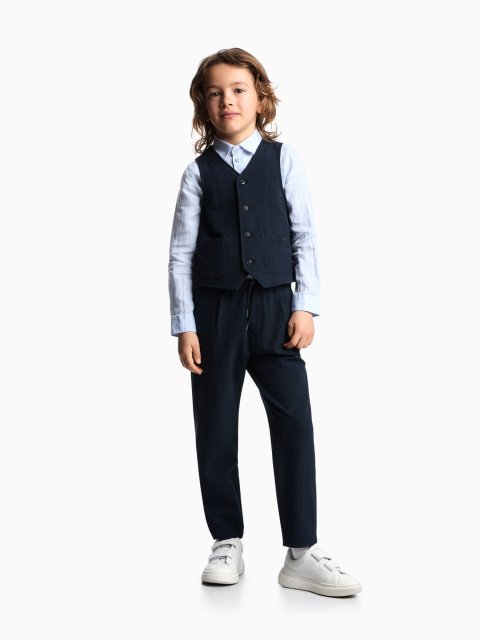 Лляна сорочка Emporio Armani Kids блакитна: фото 1 - Invogue
