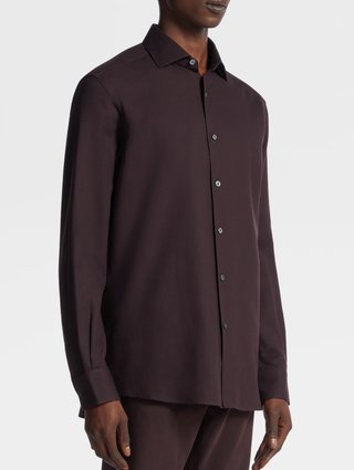 Темно-коричневая рубашка Zegna из бленда хлопка и кашемира: фото 1 - Invogue