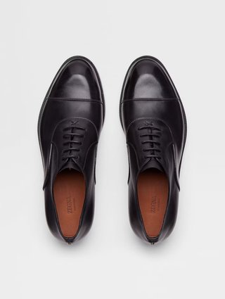 Черные оксфорды ZEGNA из полированной вручную кожи: фото 2 - Invogue