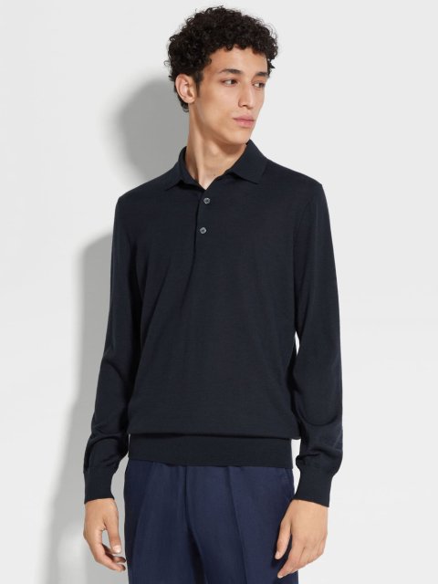 Темно-синее поло ZEGNA из кашемира и шелка: фото 1 - Invogue