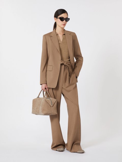 Светло-коричневые брюки MAX MARA из эластичной шерсти: фото 1 - Invogue
