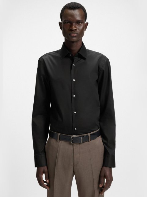 Чорна сорочка BOSS з бавовни: фото 2 - Invogue