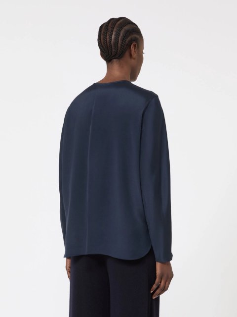 Темно-синя блуза MAX MARA з шовкового крепдешину: фото 3 - Invogue