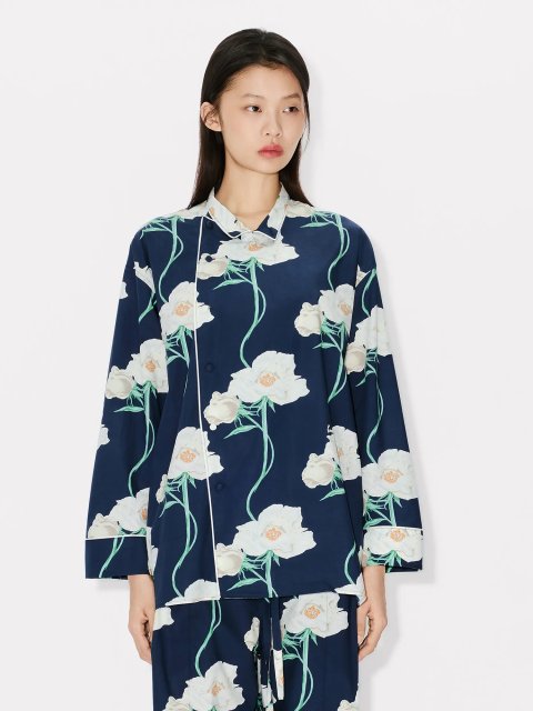 Темно-синя сорочка Kenzo з бавовни з квітковим принтом: фото 2 - Invogue