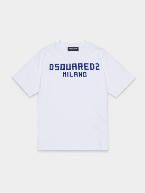Біла футболка Dsquared з бавовни з контрастним принтом: фото - Invogue