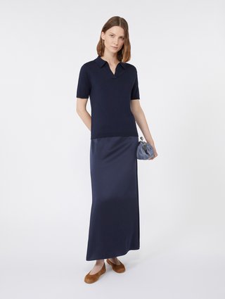 Темно-синяя юбка WEEKEND MAX MARA атласная: фото 1 - Invogue
