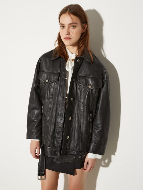 Чорна куртка Max&Co шкіряна: фото 2 - Invogue