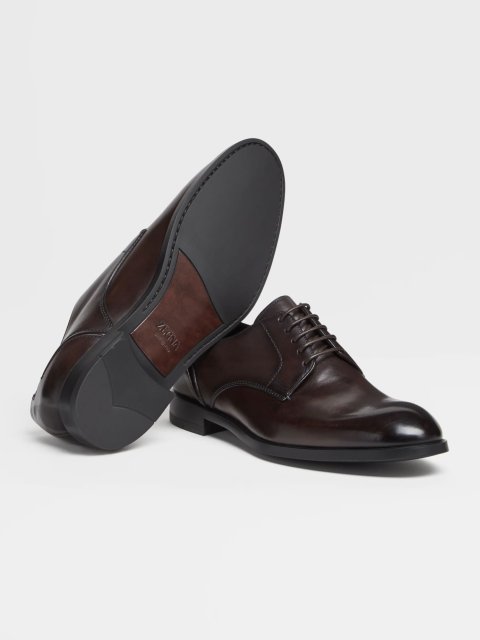 Темно-коричневі дербі  Zegna Siena Flex з полірованої вручну шкіри: фото 2 - Invogue