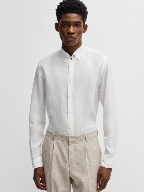 Белая рубашка Boss льняная: фото 2 - Invogue