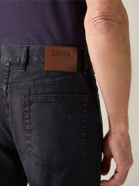 Темно-сині штани Zegna з льону з додаванням бавовни: фото 4 - Invogue