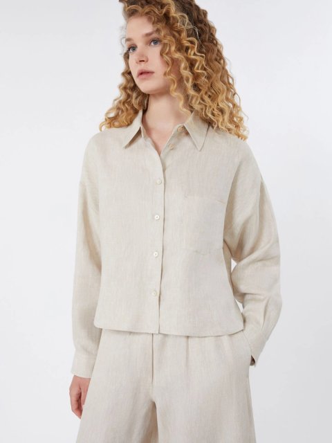 Кремова сорочка Weekend Max Mara з льону: фото 4 - Invogue