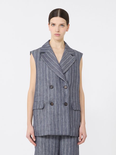 Синій жилет в смужку Max Mara з льону: фото 2 - Invogue