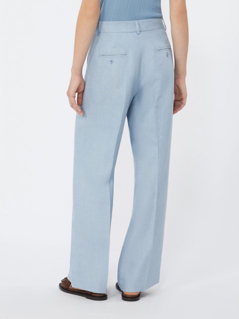 Голубые брюки Weekend Max Mara из льна со стрелками: фото 3 - Invogue