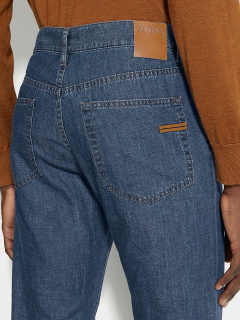 Сині джинси ZEGNA з бавовни та льону: фото 4 - Invogue