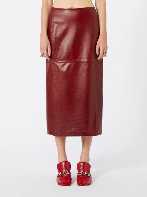 Бордова спідниця SPORTMAX зі шкіри наппа: фото 2 - Invogue