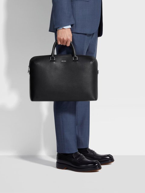 Чорна ділова сумка ZEGNA шкіряна: фото 1 - Invogue