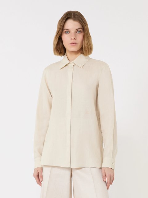 Бежева сорочка Max Mara з льону з вишитим логотипом: фото 2 - Invogue