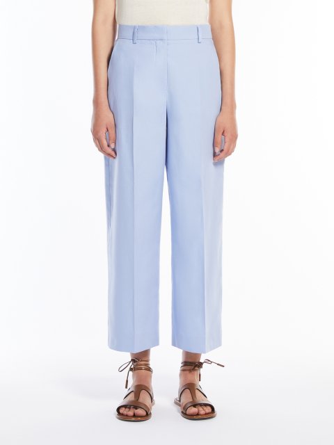 Блакитні брюки Weekend Max Mara з бавовни та льону: фото 2 - Invogue
