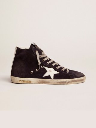 Темно-синие кеды Golden Goose из замши и кожи: фото - Invogue