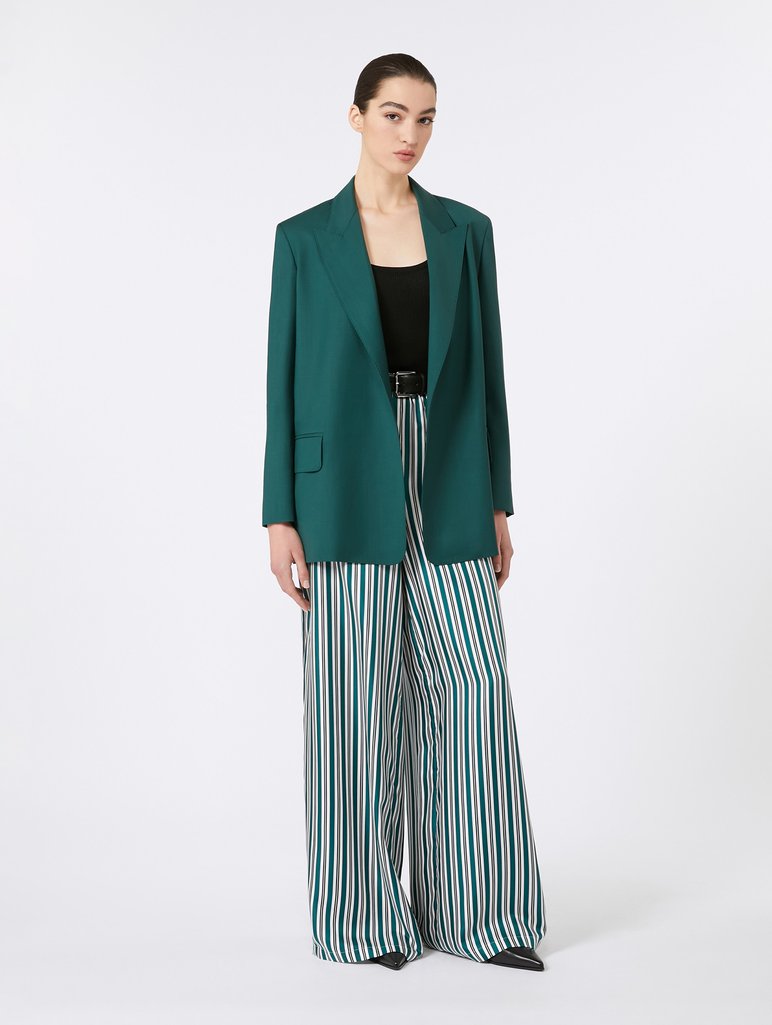 Темно-зеленые брюки MAX MARA в полоску: фото 1 - Invogue