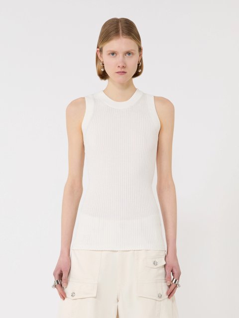 Біла майка Sportmax з бавовни у рубчик: фото 2 - Invogue