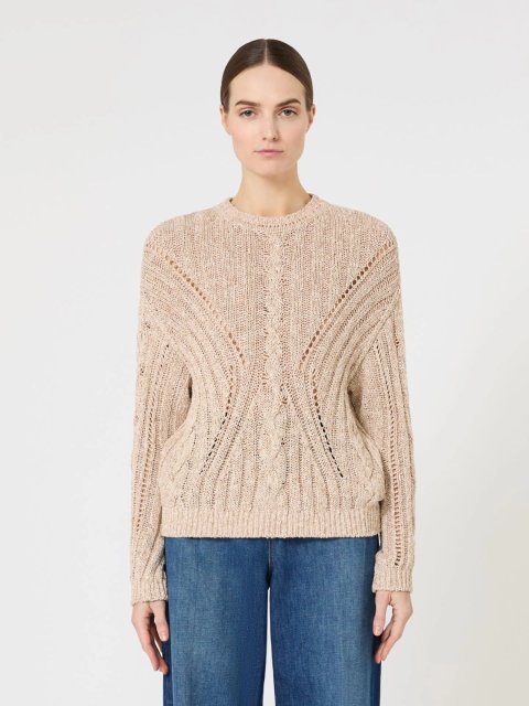 Бежевий светр MAX MARA з бавовни та люрексу: фото 2 - Invogue