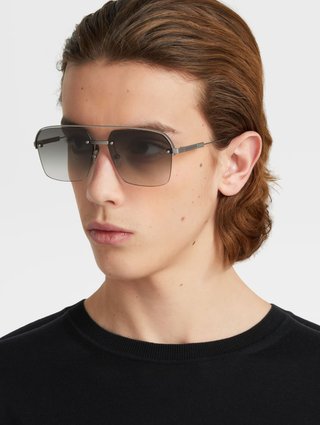 Сонцезахисні окуляри Zegna в сріблястій оправі: фото 1 - Invogue
