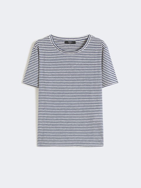 Темно-синяя футболка Weekend Max Mara из льна и эластана: фото - Invogue