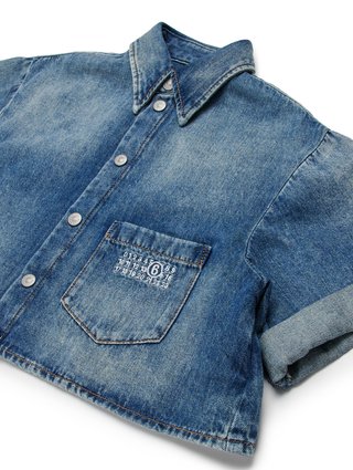Синий джинсовый костюм MM6 Maison Margiela из рубашки и шорт: фото 3 - Invogue